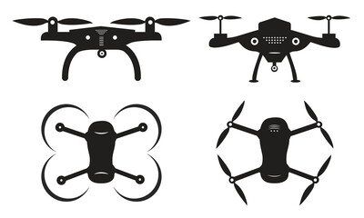 Drone aerial camera icon, Drone graphic design logo illustration, Drone quadrocopter with action camera
