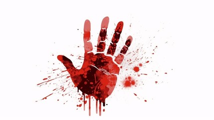 Bloody Hand Print Isolated on White Background, generative AI