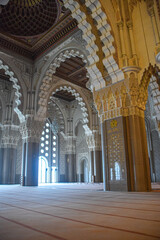 Casablanca, Morocco - Feb 26, 2023: Interior of the Hassan II Mosque, the largest mosque in Africa
