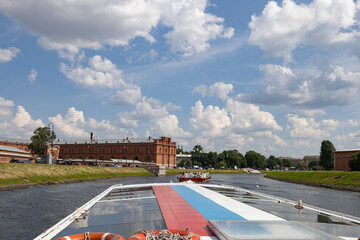 June 15, 2023, Saint Petersburg, Russia - tour boats The historic district of the city Saint Petersburg, Russia - tour boats The historic district of the city
