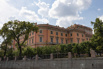 June 15, 2023, Saint Petersburg, Russia - tour boats The historic district of the city Saint Petersburg, Russia - tour boats The historic district of the city