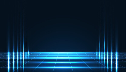 Obraz premium Retro cyberpunk style background. Sci-Fi background. Neon light grid landscapes. 80s, 90s