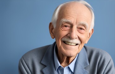 Obraz premium The Wisdom of Time: A portrait of an elderly man radiating joy and contentment, his warm smile reflecting a life well-lived. 