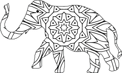 Drawing zentangle elephant, for coloring book for adult or other decorations. Coloring Book Page. Vector Contour Illustration