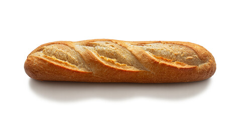 French baguette with cuts on a white background