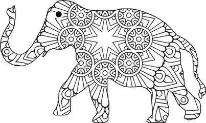 Drawing zentangle elephant, for coloring book for adult or other decorations. Coloring Book Page. Vector Contour Illustration