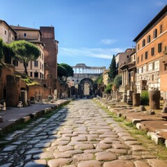 stone street on rome italy. Generative AI
