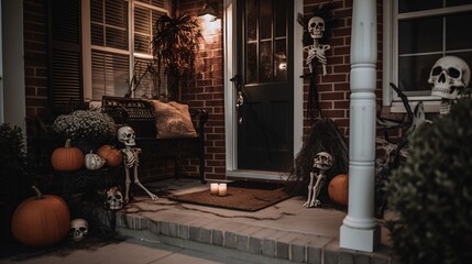 Front Porch Halloween Decor After Dark, generative AI