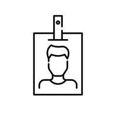 ID badge in a holder. Granting access. Male person photo. Pixel perfect, editable stroke icon