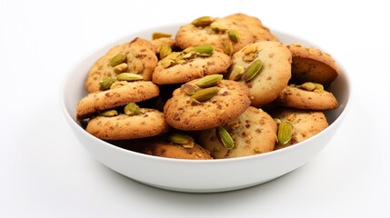Salted Honey Pistachio Cookies isolated on white background top view