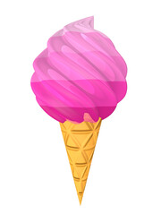 Pink ice cream in a cone with confetti isolated on background. 3D render	