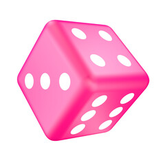 Pink dice on a transparent background in png format, 3D rendering	