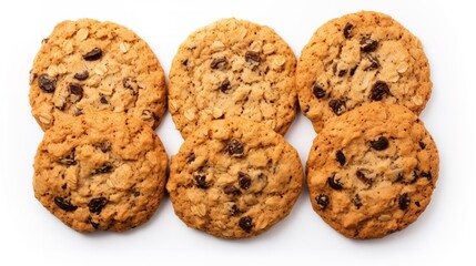 Soft Chewy Oatmeal Raisin Cookies isolated on white background top view