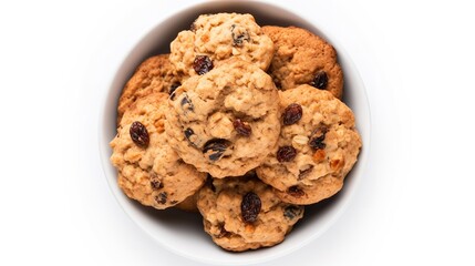 Soft Chewy Oatmeal Raisin Cookies isolated on white background top view