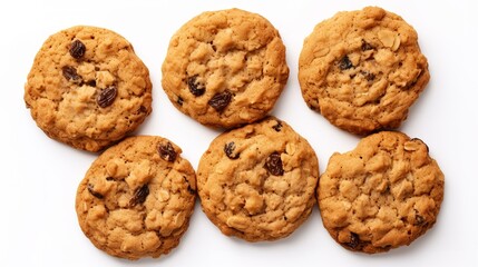 Soft Chewy Oatmeal Raisin Cookies isolated on white background top view