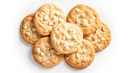 White Chocolate Cookies isolated on white background top view