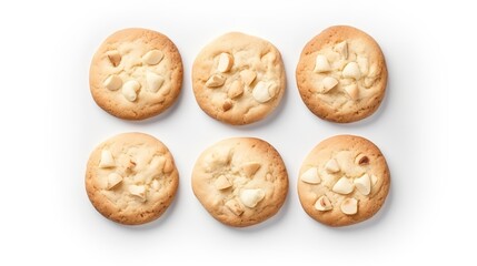 White Chocolate Cookies isolated on white background top view