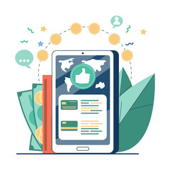 Credit card balance on smartphone screen vector illustration. Successful money transaction via mobile banking app account. Digital wallet, financial services, digital payment concept