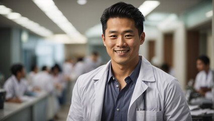 Ritratto di un dottore di origini asiatiche in ospedale, medico professionale