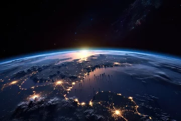 Foto op Plexiglas the earth at night, with lights from space in the fore - image courtesy by nasa com via wikim © Golib Tolibov
