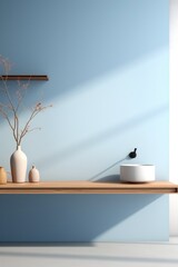 A vivid sky looms above a lush plant and vibrant vase that rest atop a stylish ledge, creating a stunning indoor design