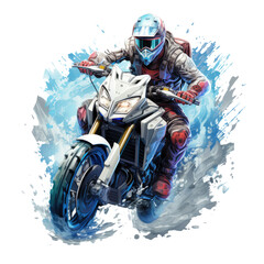 A motorcycle t-shirt design embracing a cyber-fantasy theme, featuring a cybernetically enhanced rider on a futuristic bike, Generative Ai