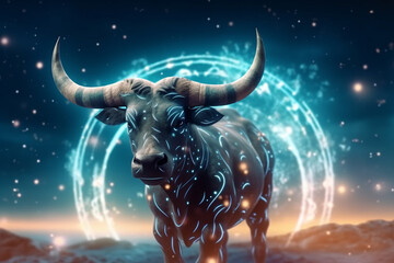 Zodiac sign Ox. 3D illustration. Zodiac background.