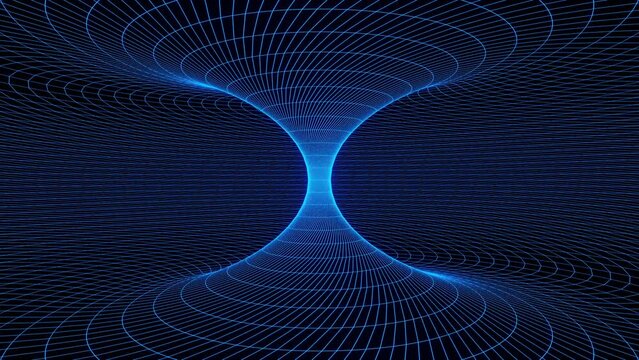looped 3d animation, VFX blue vortex grid, Sci-fi. Abstract cyclic background. Technology, VJ concept. Led lamp futuristic tunnel with bright light. Animation of seamless loop