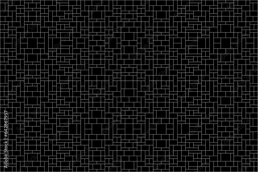 Wall mural Mondrian style of pattern. Design random mosaic lines white on black background. Design print for illustration, textile, texture. wallpaper, background. Set 5