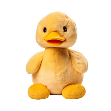 front view close up of duck soft toy isolated on a white transparent background