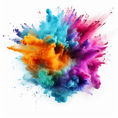 Fototapeta na wymiar Colored powder explosion. Paint holi, Colorful rainbow holi paint splash on isolated white background. Made with generative ai