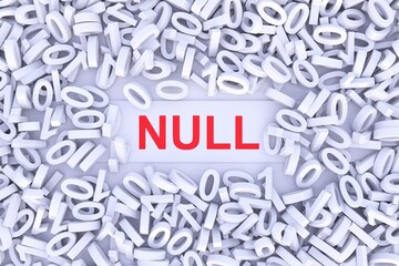 NULL concept scattered binary code 3D illustration