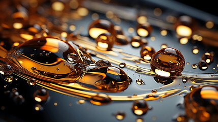 bubbles drops of golden liquid background