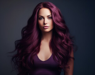 Naklejka premium Portrait of a beautiful woman with long purple hair
