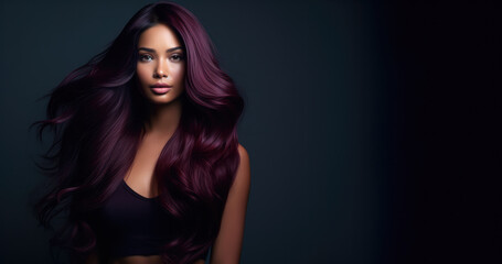 Portrait of a beautiful woman with long purple hair