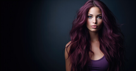 Fototapeta na wymiar Portrait of a beautiful woman with long purple hair
