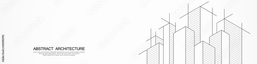 Wall mural panoramic view of architectural drawing with building construction for banner or website header temp