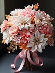 pink and peach flower bouquet, childlike innocence, ai generated.