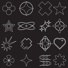 Set of Abstract geometric Y2k shapes trending retro futuristic design elements, infographic shapes. Modern trendy concept with symbols and objects. Retrofuturistic Vector illustration for UI and UX