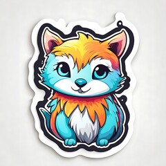 beautiful sticker of cat with bright colors isolated on white background, generative AI