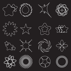 Set of Abstract geometric Y2k shapes trending retro futuristic design elements, infographic shapes. Modern trendy concept with symbols and objects. Retrofuturistic Vector illustration for UI and UX