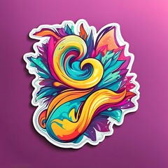 beautiful and colorful neon sticker isolated on white with purple background, Generative AI