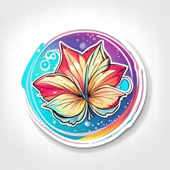 beautiful and colorful floral leave sticker isolated on white background