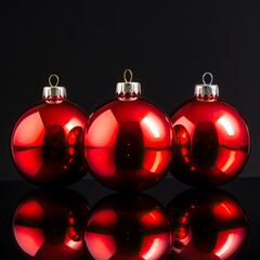 Red Glass Bauble or Glass ball used for Christmas decorations. Isolated on black background.