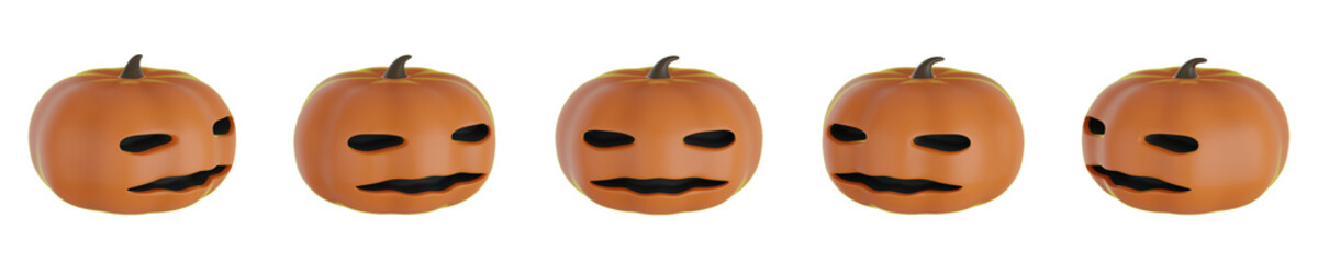 set of 3d jack o lantern with transparent background. PNG, black eyes, boring face