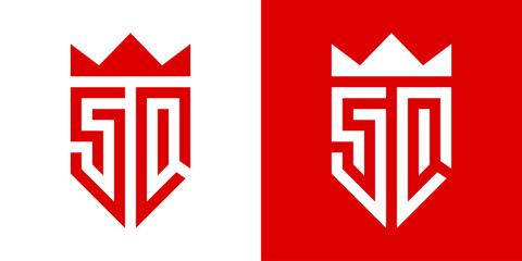 Initial Letter SQ Shield Armor for Secure Safe Secret Strong Smart Label Emblem Badge logo design vector