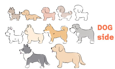 手書き風のシンプルなかわいい犬のイラスト　横向き