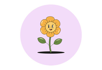  Flower groovy style icon. Vector illustration