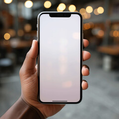 Hand holding smart phone Mockup and screen Transparent and Clipping Path isolated for Infographic Business web site design app. Made with generative ai