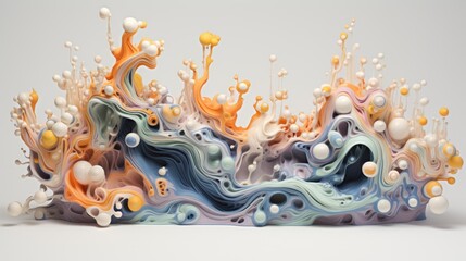 A colorful sculpture of a wave with many bubbles. Digital image.
